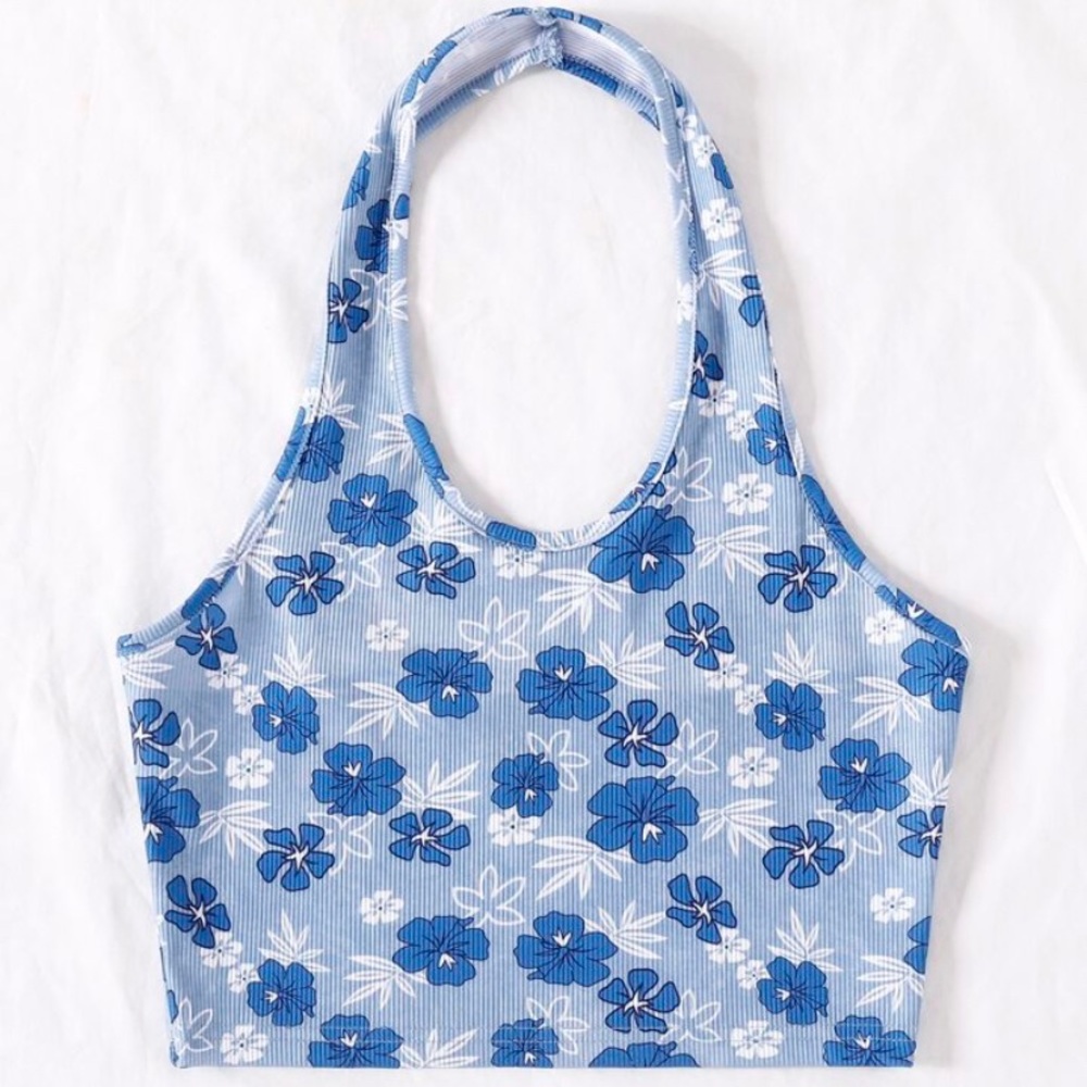 Floral Print Halter Crop Top